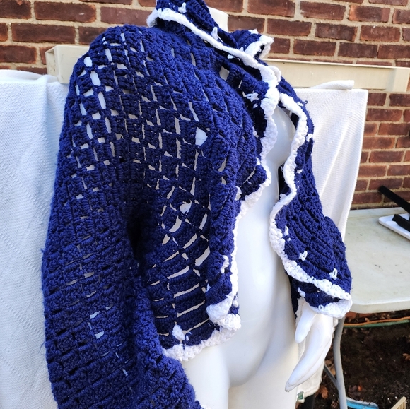 Vintage Handmade Crochet‎ shawl collar sweater OSFM - Picture 8 of 10